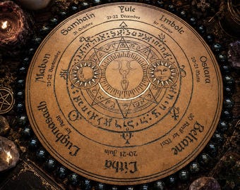 Wicca, Wheel of the Sabbats, Wiccan Wheel, Wiccan, Carved Wooden Witchcraft Altar – Wiccan Wheel of the Year – Handcrafted Wheel of the Seasons