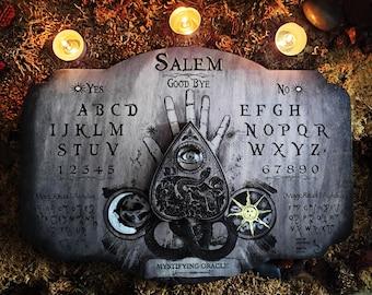 Ouija "SALEM MAJESTUEUSE", Authentic Ouija Engraved in wood with Authentic glass pointer, esotericism and spiritualism, Ouija board