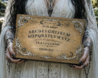 Wood-Carved Ouija Board – Handmade Esoteric Decoration | Spirit Board | Gift for Witches, Wicca, Halloween, Cabinet of Curiosities