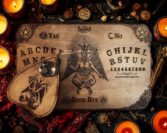 Ouija Board Engraved on Wood - Special Gothic Design "Baphomet" & Esoteric Symbols Mystical object in Vintage style - Divinatory Art