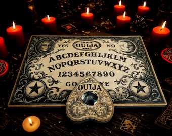 Ouija board "UNIVERS" in engraved wood with pointer, Mystical elegance for your spiritual sessions, Vintage Ouija for collectors.