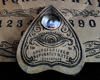Ouija Accessory - Ouija Board Pointer, Engraved Wooden Ouija Board with Glass Eye, Esoteric Object for Spiritual Divination Board