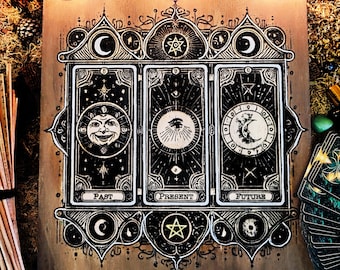 Tarot and Oracle - Divinatory Art - Esotericism Engraved Wooden Divinatory Drawing Board. Clairvoyance and Guidance. Cartomancy and Tarology.