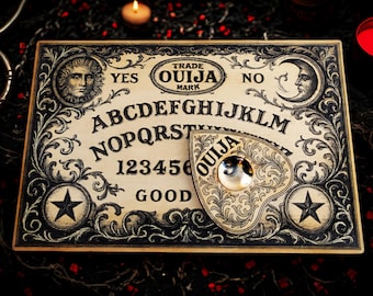 Ouija board "UNIVERS" in engraved wood with pointer, Mystical elegance for your spiritual sessions, Vintage Ouija for collectors.