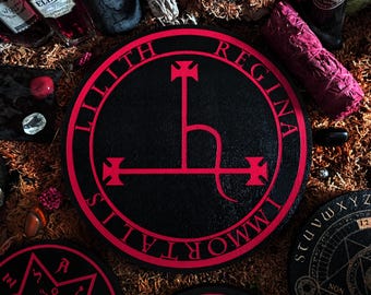 Esotericism LILITH REGINA IMMORTALIS Mystical Tray, Magic Altar, Witchcraft and Mystical Magic. Rare object for occult decoration.