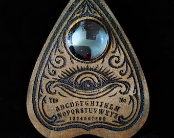 Ouija Accessory - Drop Pointer Ouija Board Engraved Wooden with Glass Eye, Esoteric Object for Spiritual Divination Board