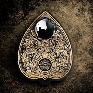 Ouija Esotericism - Engraved wooden Ouija board - Mystical esoteric art, Divinatory art, Gothic and spiritual decoration.