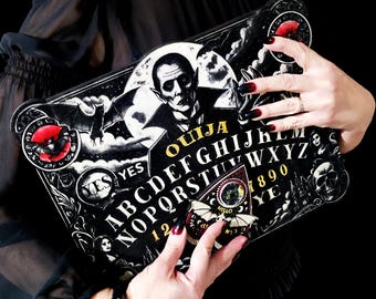 Ouija Dracula Board - Gothic & Mystical Spirit Spiritism and Supernatural, Authentic Ouija Engraved on Wood with Glass Eye Pointer!