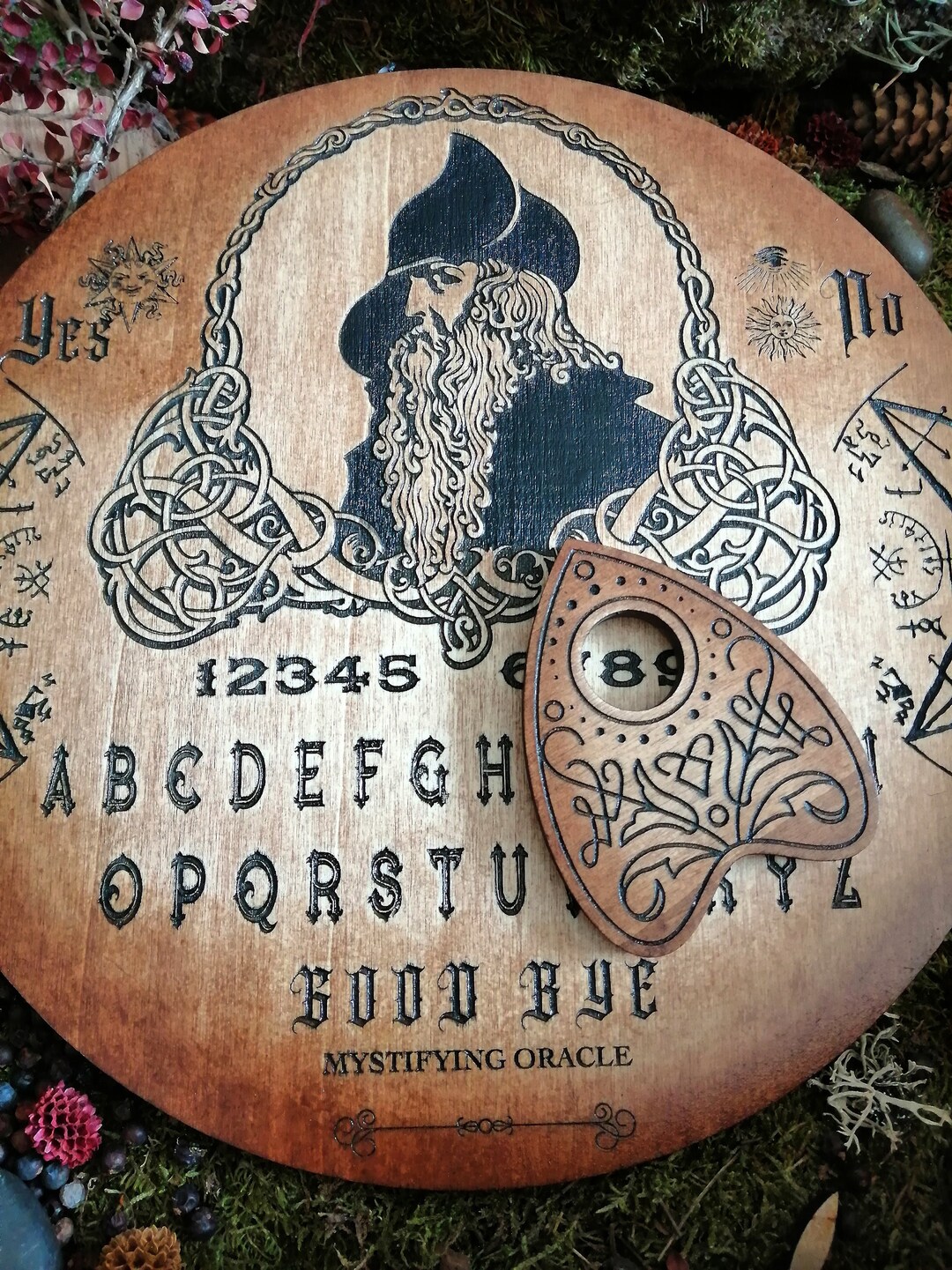 Planche Ouija Miniature En Bois Massif – Petit Spirit Board Vintage Avec Planchette – Déco Mystérieuse Pour Halloween