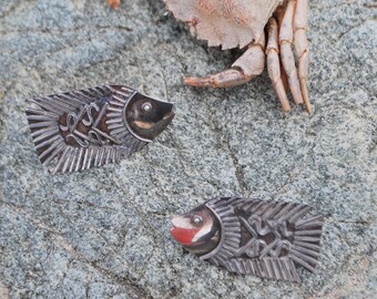 Poisson 030 boucles d’oreilles, argent 925, en forme de poisson, boucles d’oreille vintage, bijoux faits main, style bohème, bijoux ethniques en argent, motif de poisson