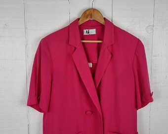 Hot Pink Jacket, Size: M, Double Breasted Jacket, 1980's Jacket, Vintage Pink Blazer, Barbiecore, Barbie Pink Jacket