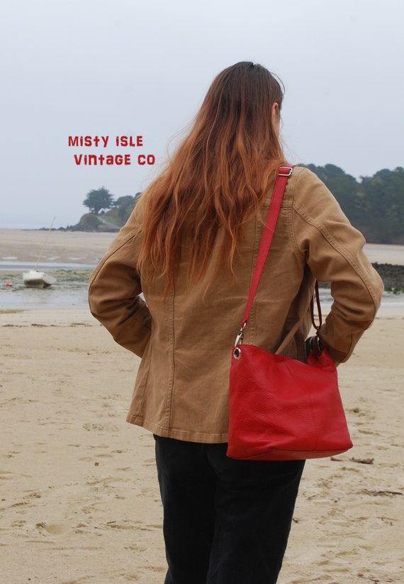 90s Red Handbag, Vintage Bag, Vintage Leather Bag,