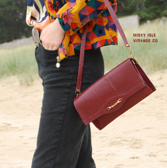 Vintage Leather Bag, Burgundy Leather Bag, 1960's