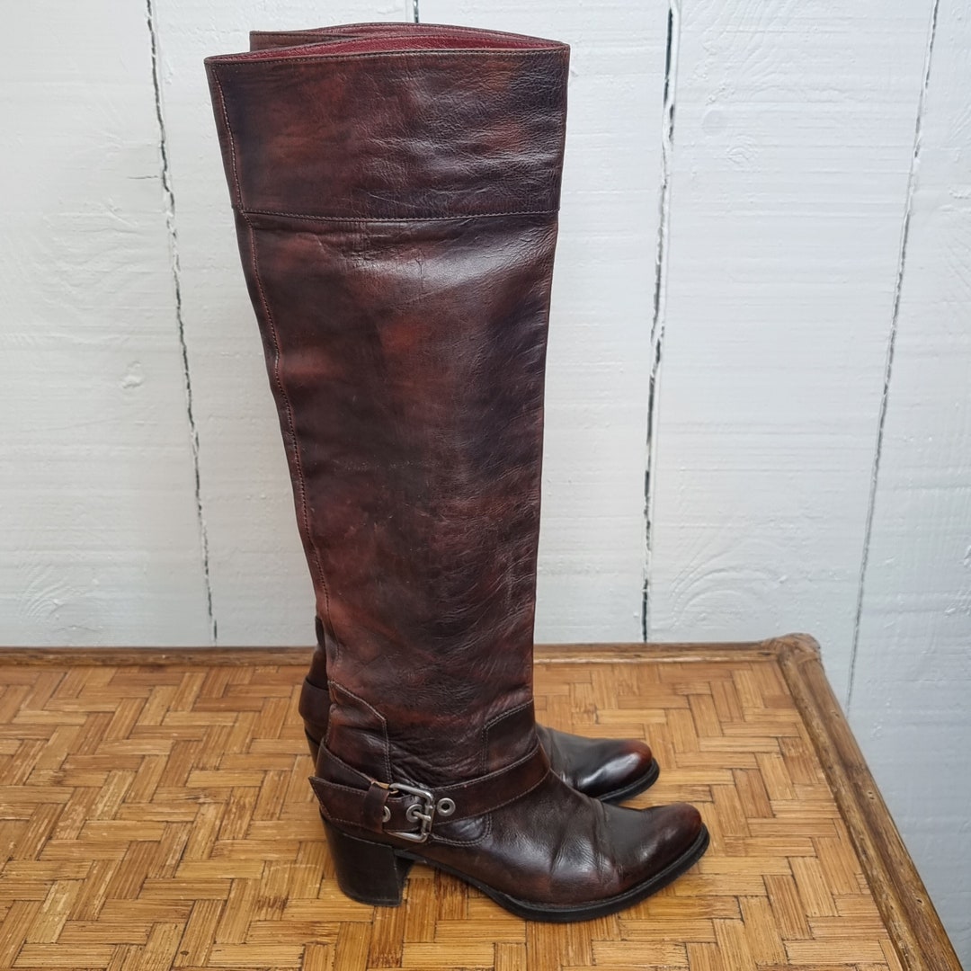 Over the Knee High Boots Brown Leather Boots 80's Boots Vintage Boots ...