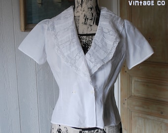 Antique White Blouse Size: S White Cotton Antique Lace Top Victorian Blouse Edwardian Blouse French Antique Clothing Collectible