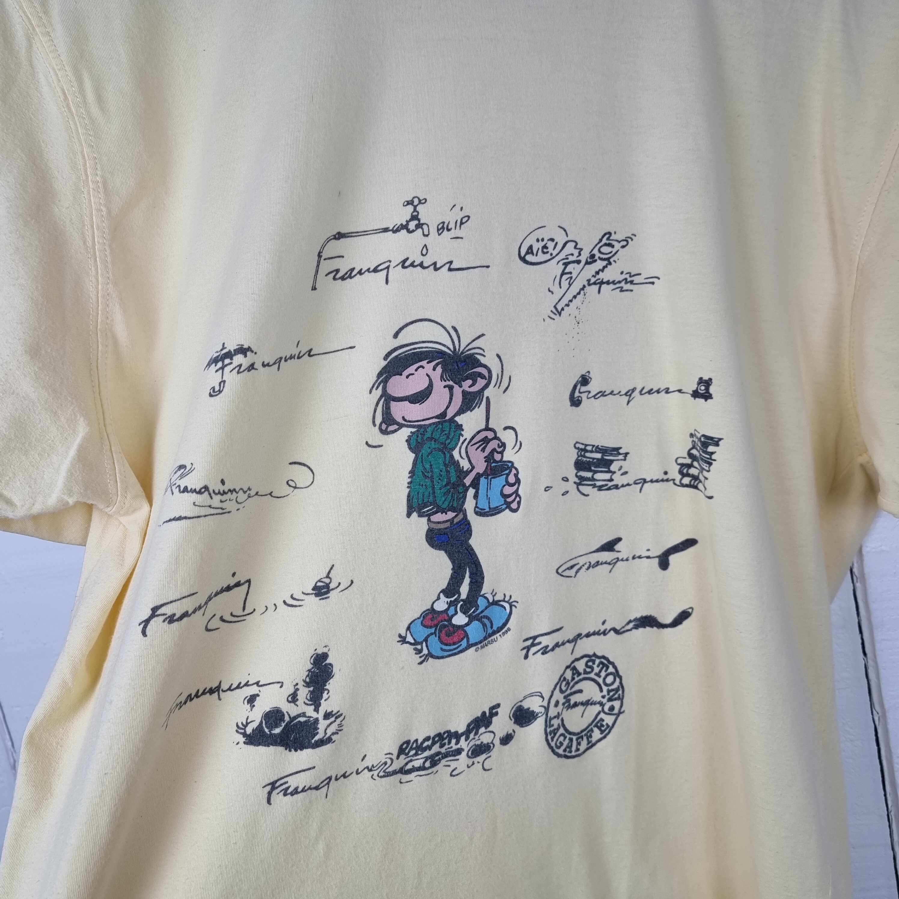 Rare VTG T shirt Gaston Lagaffe T shirt Yellow Tee Belgium Cartoon T shirt Graphic Print T shirt Sunshine Yellow Tee 90 s Tee Collectible Etsy Australia