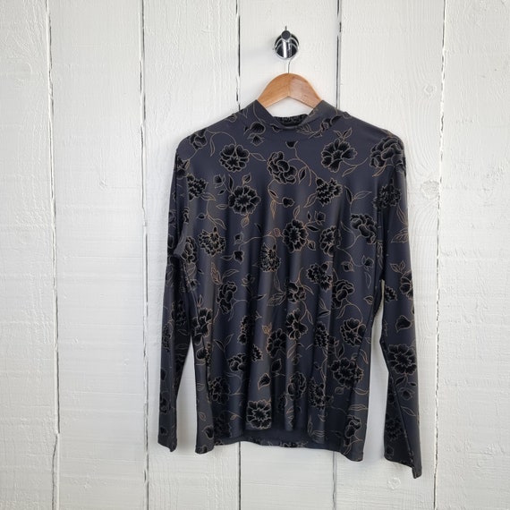 Vintage Turtleneck Top, Floral Turtleneck, Black Gold… - Gem