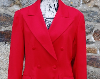 Vintage Red Jacket, 1980's Jacket, Size: M, Red Jacket, Wool Jacket, Red Wool Jacket, Double Breasted Jacket, Made in France, Formal Jacket