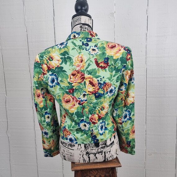 Kenzo sage green cotton silk floral pattern dress and jacket suit set - size 38