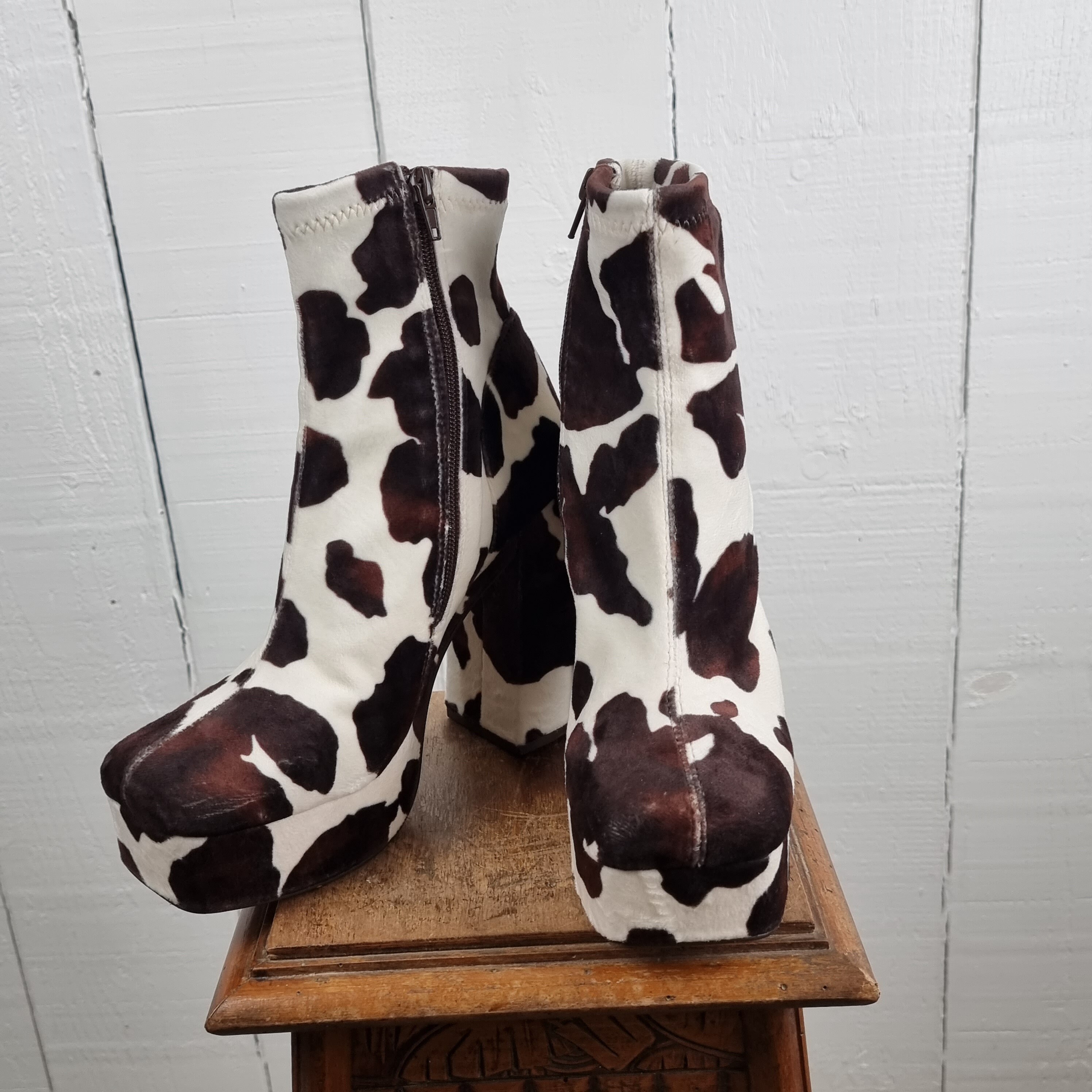 Steve Madden Cow Print Boots Platform Boots Bratz Aesthetic Square Toe Boots High Heel Boots Platform Boots Etsy