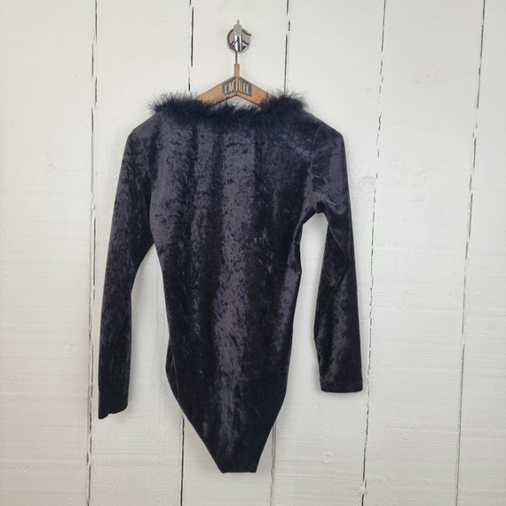Vintage Bodysuit, 90's Bodysuit, Black Velvet Bodysui… Gem