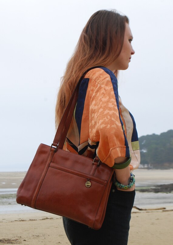 Vintage Large Leather Bag, French Leather Bag, Cor