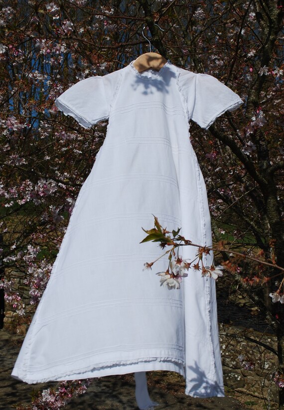 Antique Baby Gown, Lawn Cotton, White Cotton, Fren