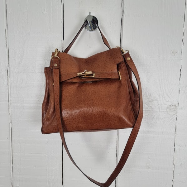 Vintage Brown Leather Bag 198o's Leather Bag Leather Shoulder Bag Tan Brown Bag Made in Italy