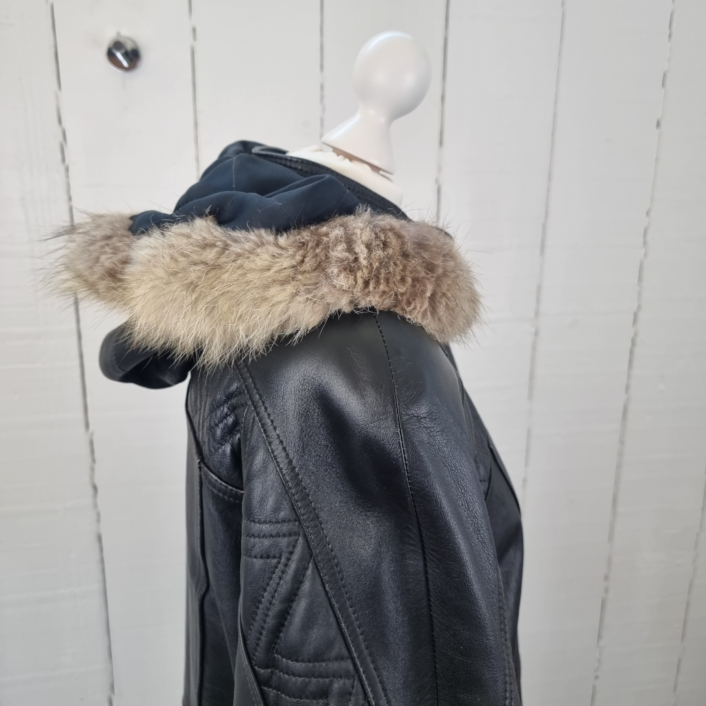 Vintage Black Leather Jacket Hooded Jacket 80s Leather Coat - Etsy