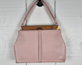 Vintage Pink Handbag Pale Pink Leather Bag Dusky Pink Handbag Preppy Aesthetic Pastle Pink Handbag