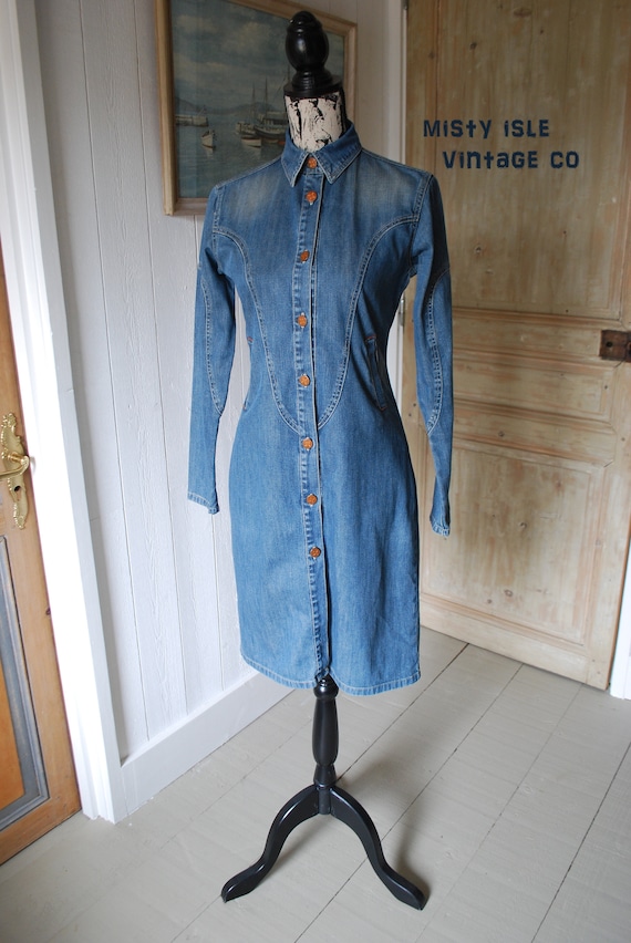 1990s Denim Dress, Vintage Denim Dress Size: Extra