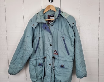 Vintage Ski Coat Blue Turquoise Ski Coat Winter Sports Coat Pale Blue Coat Pastel Turquoise Coat Puffer Jacket