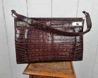 Brown Leather Bag Vintage Handbag 1980's Bag Top Handle Bag