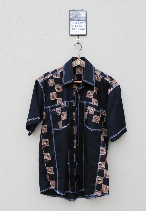 90's Black Shirt Chequered Vintage Shirt Size: Med