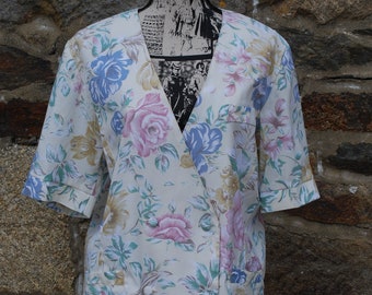 1980's Blouse, Double Breasted Blouse, SIZE: LARGE, Vintage Clothing, Womens Blouse, Excellent Condition, Washable, Made in France, Floral