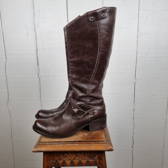 Vintage Leather Boots Brown Leather Boots Knee-hi… - image 1