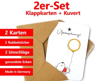 2er Set Rubbelkarten „Bär mit Luftballon“ als Überraschung zum Selbstbeschriften | Rubbellos für Schwangerschaft, Baby, Hochzeit, Trauzeugin