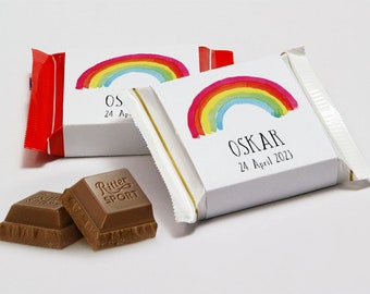 Gastgeschenk Ritter Sport Mini REGENBOGEN fertig gebastelt mit personalisiertem Wrapper ohne Kleben ab 0,89 EUR