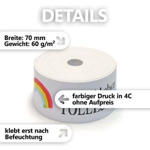 May include: A roll of white paper with a rainbow design and the word "TOLL" printed on it. The paper is 70 mm wide and weighs 60 g/m&sup2;. The text "DETAILS" is at the top.