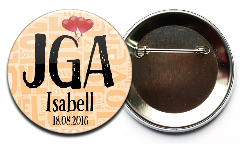 JGA Button Set #3: 10 + 1 personalisierte Buttons (56/76 mm groß) für ...