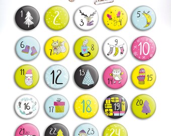 Weihnachtskalender selber basteln: Zahlen Anstecker für Kalender bunt, Nummern verschieden gestaltet