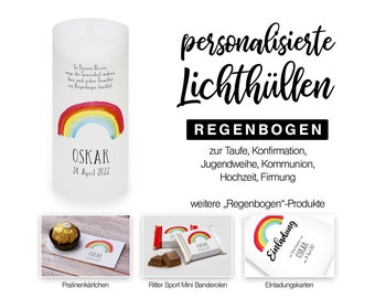 Lichthülle Windlicht Tischlicht Tischdeko Firmung Taufe Jugendweihe Kommunion Konfirmation Regenbogen personalisiert