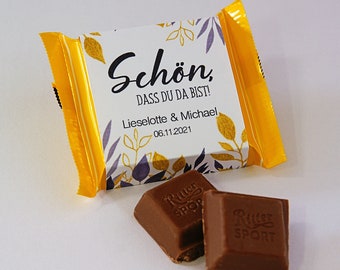 Gastgeschenk Ritter Sport Mini personalisierte Banderole mit Schokolade ab 0,89 EUR | Schoko Wrapper