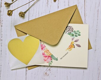 Rubbelkarte blanko mit Rubbel-Herz in Gold | Gutschein, Geburtstagsgeschenk, Rubbellos für Schwangerschaft, Baby, Hochzeit, Trauzeugin