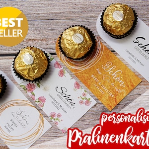 Gastgeschenk zur Hochzeit | personalisierte Pralinenkarte als Dankeschön | Taufe, Einschulung, Jubiläum, Konfirmation, Jugendweihe Tischdeko
