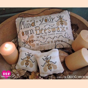 MIND Your Own BEESWAX PDF Descarga instantánea Patrón de almohadón con adorno para guardar alfileres de punto de cruz primitivo Descarga digital