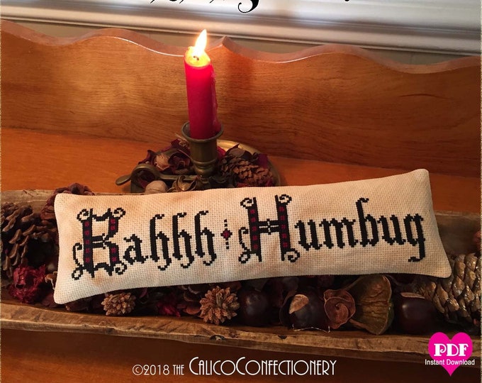 BAHHH HUMBUG PDF Instant Download counted cross stitch pattern chart graph Christmas Scrooge ornament primitive