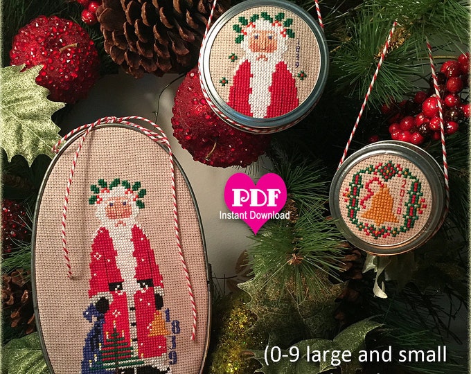 Olde FaTHER CHRISTMAS 1839 PDF/Instant counted cross stitch pattern CalicoConfectionery Christmas Santa ornament primitive