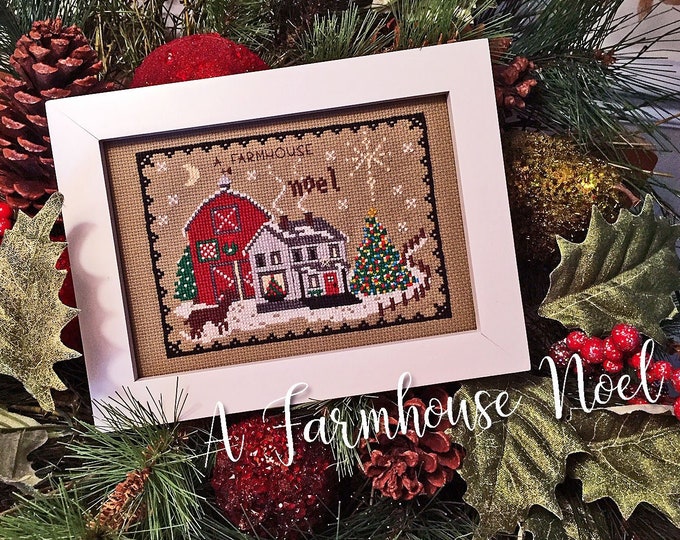 A FARMHOUSE NOEL PDF Instant Download counted cross stitch pattern chart graph Christmas farmhouse barn tree