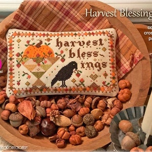 HARVEST BLESSINGS PDF Instant Download counted cross stitch pattern CalicoConfectionery Autumn Fall Harvest Pumpkins Quilt Primitive